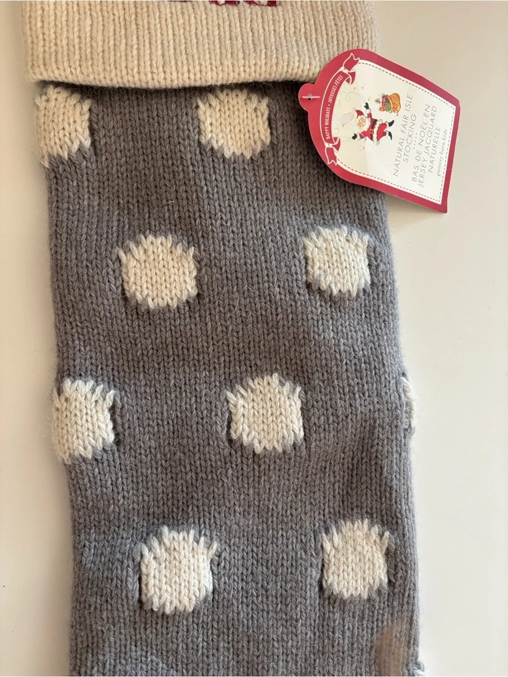 Pottery Barn Dad Embroidered Gray Polka Dot Stocking